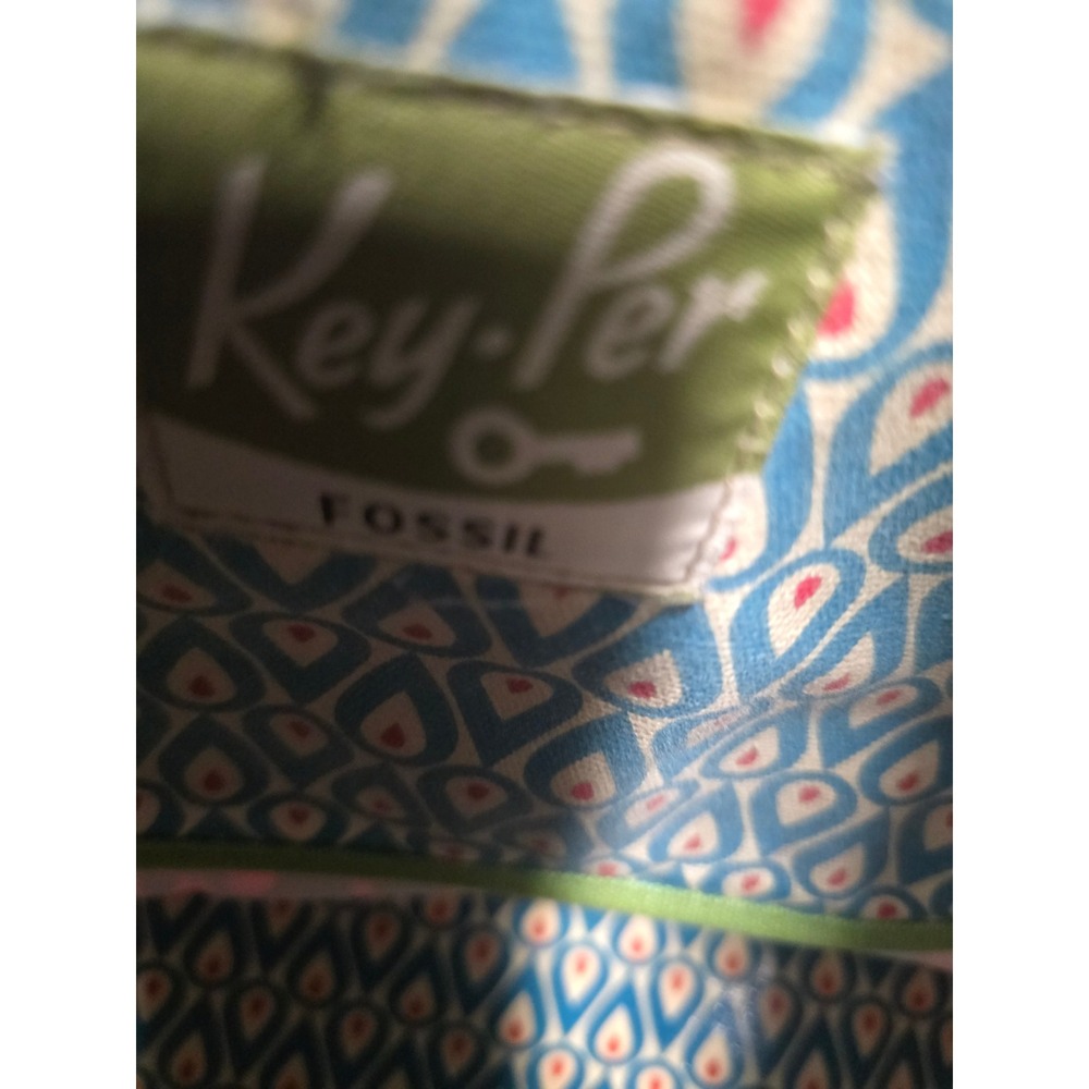 Fossil Key-Per Tote Bag Navy Blue Floral Coated Canvas Zip Top Shoulder Bag - Picture 7 of 10